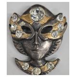 SC - De Coranto Mask Brooches - Lot of 5 - White, Jester & Female Masks - Made in Italy