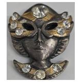SC - De Coranto Mask Brooches - Lot of 5 - White, Jester & Female Masks - Made in Italy