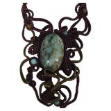 SC - Macrame Necklace Set - Moss Agate 24 in - Jasper & Tiger Eye 21 in - Leather Pendant 4.5 in (Lot of 3)