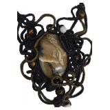 SC - Macrame Necklace Set - Moss Agate 24 in - Jasper & Tiger Eye 21 in - Leather Pendant 4.5 in (Lot of 3)
