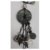 SC - Macrame Necklace Set - Moss Agate 24 in - Jasper & Tiger Eye 21 in - Leather Pendant 4.5 in (Lot of 3)
