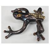 Sterling Silver Frog Brooch 3 x 3.5 in - 925, Gold Bead Accent