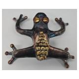 Sterling Silver Frog Brooch 3 x 3.5 in - 925, Gold Bead Accent