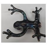 Sterling Silver Frog Brooch 3 x 3.5 in - 925, Gold Bead Accent