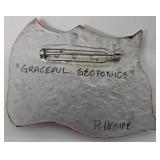 SC - Graceful Geoponics Resin Brooch Signed P. Hempe - Hand Painted Balsamwood Brooch - Bellows Pendant