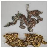 SC - Dragon Pendant Set - 1.5 in Silver/Copper Dragon Pendant & Gold-Toned Brooch