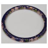 SC - Cloisonné Enameled Bangles Set - Round Blue Floral, Square Red Floral & Silver-Tone Open Bracelet