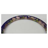 SC - Cloisonné Enameled Bangles Set - Round Blue Floral, Square Red Floral & Silver-Tone Open Bracelet