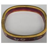 SC - Cloisonné Enameled Bangles Set - Round Blue Floral, Square Red Floral & Silver-Tone Open Bracelet