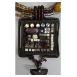 SC - Bohemian Beaded Necklaces one Bolo with Stone, Leaf Pendant & Mosaic Pendant