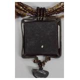 SC - Bohemian Beaded Necklaces one Bolo with Stone, Leaf Pendant & Mosaic Pendant