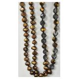 SC - Bohemian Beaded Necklaces one Bolo with Stone, Leaf Pendant & Mosaic Pendant