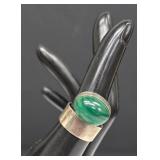 SC - Auta Sterling Malachite Ring - Modernist Design - Size 7.5