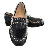 Christian Louboutin Mattia Spikes Donna Flat Black Calf Leather Loafers - 37.5