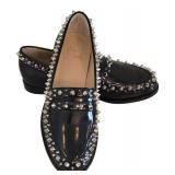 Christian Louboutin Mattia Spikes Donna Flat Black Calf Leather Loafers - 37.5