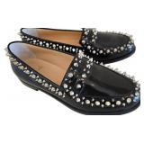 Christian Louboutin Mattia Spikes Donna Flat Black Calf Leather Loafers - 37.5