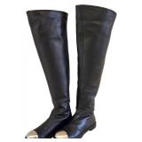 Guiseppe Zanotti Black Leather Knee-High Boots with Silver Metal Toe Caps - Size 37.5