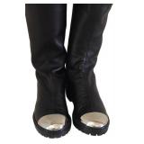Guiseppe Zanotti Black Leather Knee-High Boots with Silver Metal Toe Caps - Size 37.5