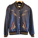 Coach Shrunken Leather Varsity Jacket in Metallic Cadet Blue