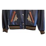 Coach Shrunken Leather Varsity Jacket in Metallic Cadet Blue