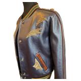 Coach Shrunken Leather Varsity Jacket in Metallic Cadet Blue