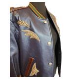 Coach Shrunken Leather Varsity Jacket in Metallic Cadet Blue