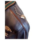 Coach Shrunken Leather Varsity Jacket in Metallic Cadet Blue