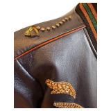 Coach Shrunken Leather Varsity Jacket in Metallic Cadet Blue