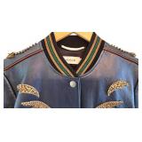Coach Shrunken Leather Varsity Jacket in Metallic Cadet Blue