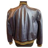 Coach Shrunken Leather Varsity Jacket in Metallic Cadet Blue