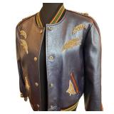 Coach Shrunken Leather Varsity Jacket in Metallic Cadet Blue