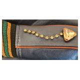Coach Shrunken Leather Varsity Jacket in Metallic Cadet Blue