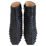 Christian Louboutin Black Spike-Studded Leather Ankle Boots EU 37.5 Made in Italy