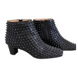 Christian Louboutin Black Spike-Studded Leather Ankle Boots EU 37.5 Made in Italy