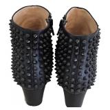 Christian Louboutin Black Spike-Studded Leather Ankle Boots EU 37.5 Made in Italy