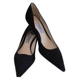 Prada Black Suede Pointed-Toe Kitten Heel Pumps / Prada Black Suede Pointed Toe Pump