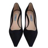 Prada Black Suede Pointed-Toe Kitten Heel Pumps / Prada Black Suede Pointed Toe Pump