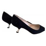 Prada Black Suede Pointed-Toe Kitten Heel Pumps / Prada Black Suede Pointed Toe Pump