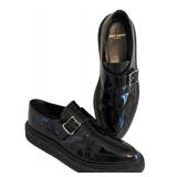 Saint Laurent Paris Black Patent Buckle Monk Strap Loafers - Size 38