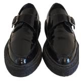 Saint Laurent Paris Black Patent Buckle Monk Strap Loafers - Size 38
