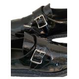 Saint Laurent Paris Black Patent Buckle Monk Strap Loafers - Size 38