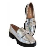 Coach Leah Platform Lug Sole Metallic Leather Loafers