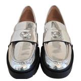 Coach Leah Platform Lug Sole Metallic Leather Loafers