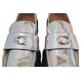 Coach Leah Platform Lug Sole Metallic Leather Loafers