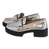 Coach Leah Platform Lug Sole Metallic Leather Loafers