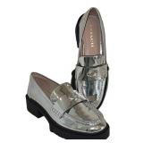 Coach Leah Platform Lug Sole Metallic Leather Loafers