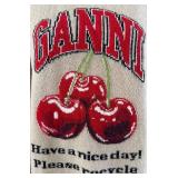 Ganni Intarsia Knit Wool Blend Cherry Sweater - Beige - Size L - Made in Romania