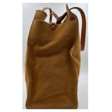 Claire V Simple Tote - Chestnut Suede with Navy/Red Sporty Stripe