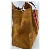 Claire V Simple Tote - Chestnut Suede with Navy/Red Sporty Stripe