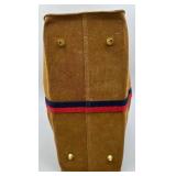 Claire V Simple Tote - Chestnut Suede with Navy/Red Sporty Stripe